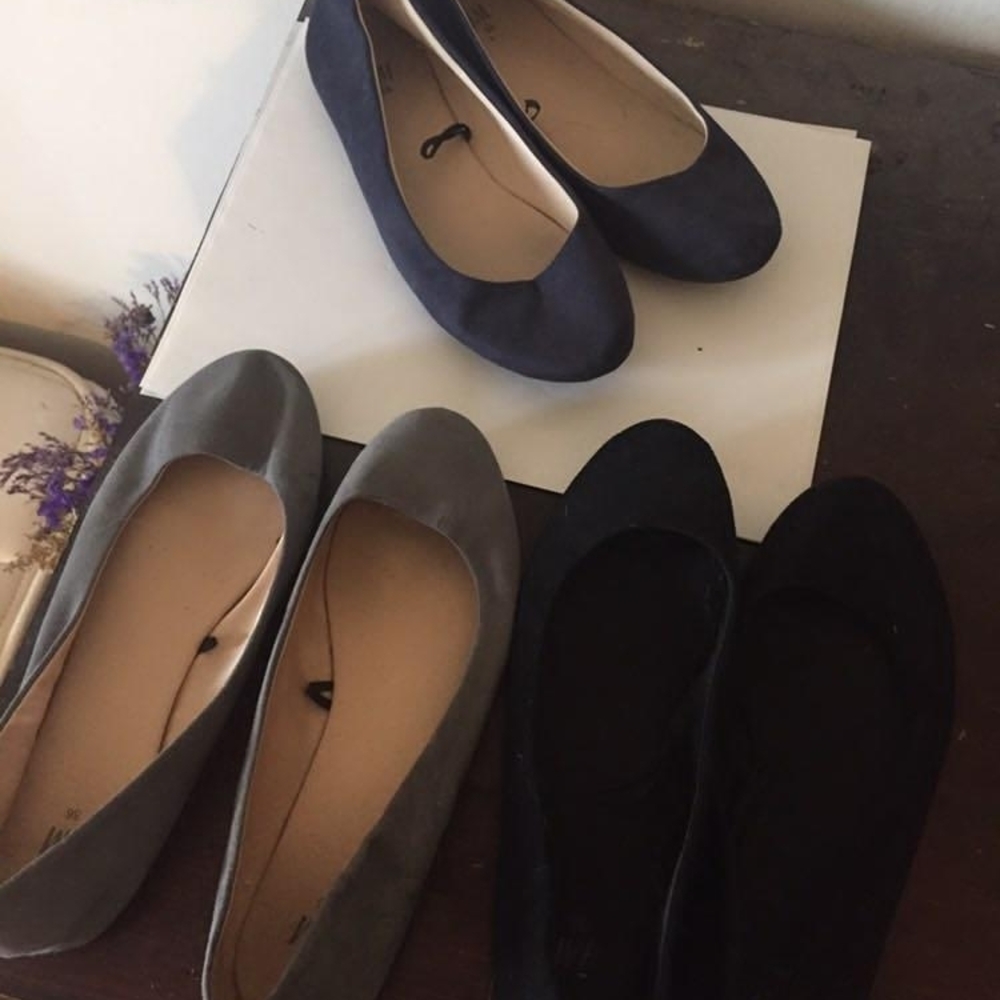 3 Pairs Elegant Women's Ballet Flats - Black, Gray, and Navy